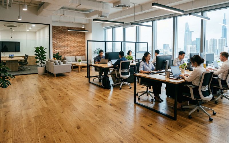 sàn gỗ công nghiệp trong văn phòng 