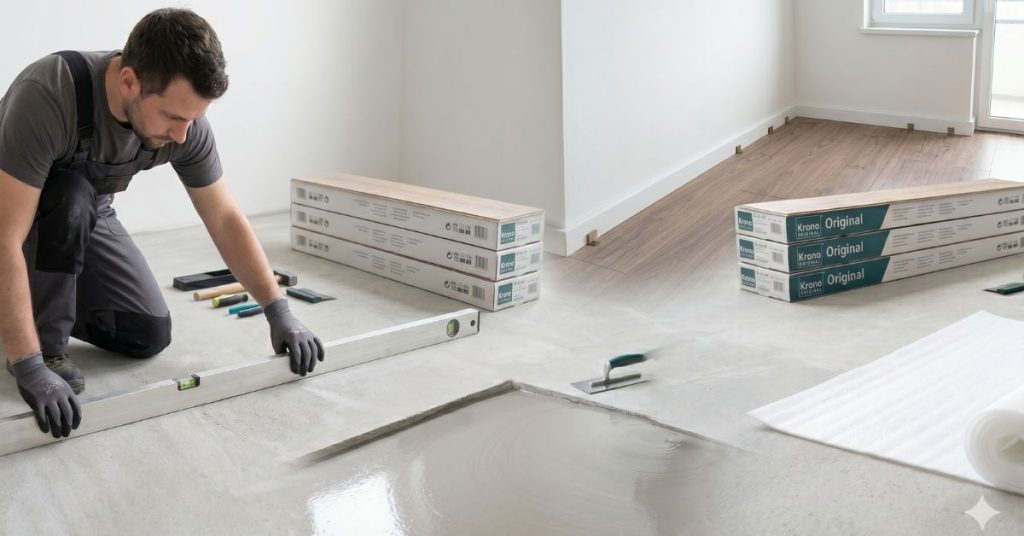 Nhân công xử lý nền sàn gỗ trong thi công