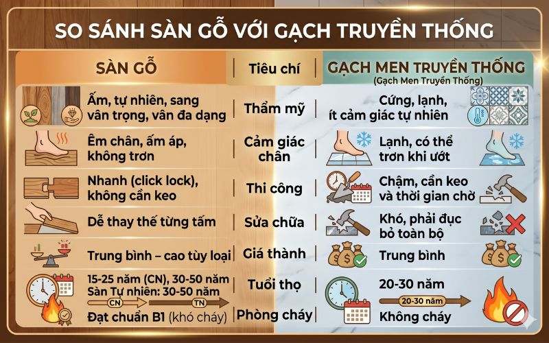 so sánh Lợi ích sàn gỗ và gạch men