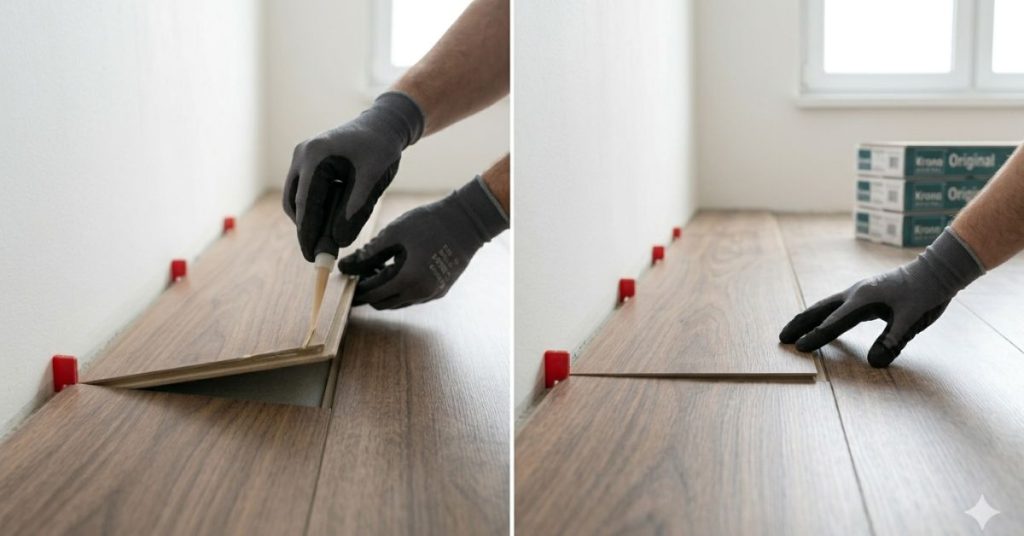 kỹ thuật lắp sàn gỗ bằng keo dán và hèm khoá