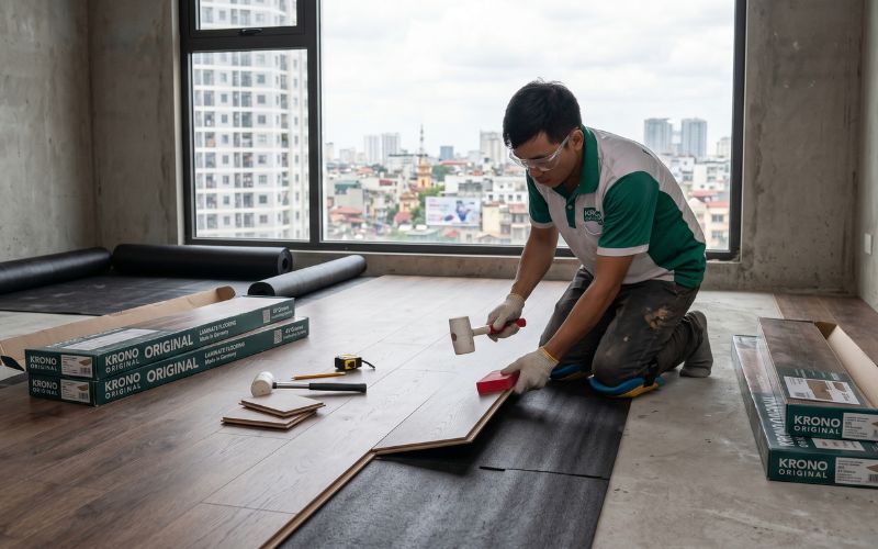 Thi công sàn gỗ tại chung cư Hà Nội