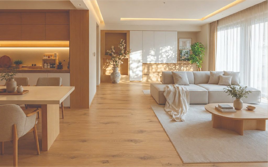 Sàn gỗ Krono Original Clever Silent Eco K063 Organic Oak Cho Căn Hộ Hiện Đại